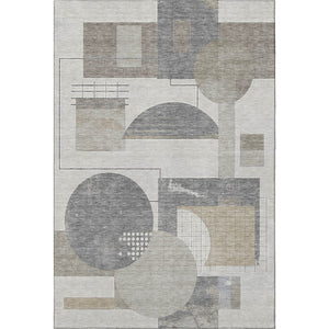 HomeRoots 8' X 10' Stylish Beige Gray Silver Geometric Washable Area Rug with UV Protection for Busy Homes 697438