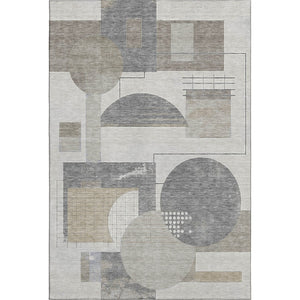 HomeRoots 9' X 12' Stylish Beige Gray Silver Geometric Area Rug - Washable, UV Protected, and Pet Friendly! 697439