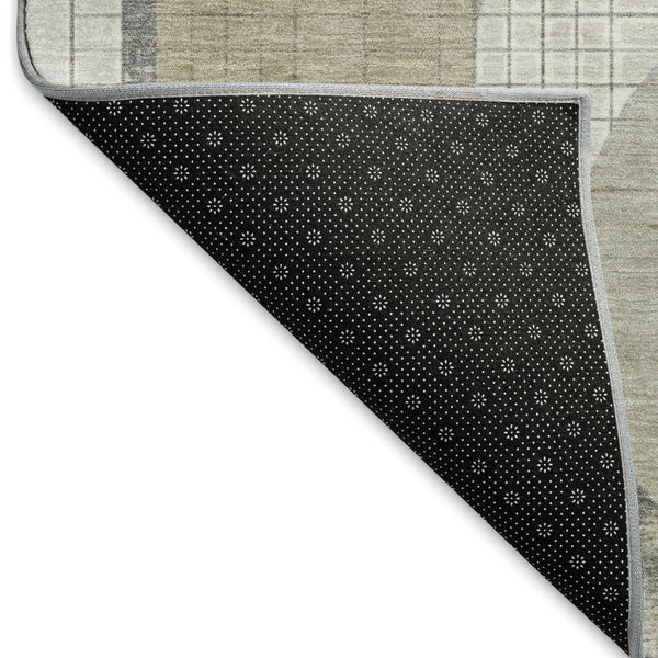 HomeRoots 9' X 12' Stylish Beige Gray Silver Geometric Area Rug - Washable, UV Protected, and Pet Friendly! 697439
