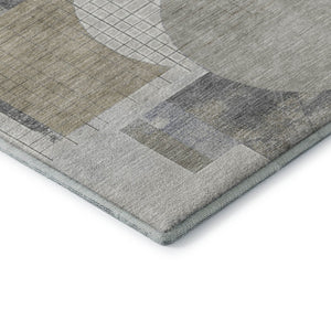 HomeRoots 9' X 12' Stylish Beige Gray Silver Geometric Area Rug - Washable, UV Protected, and Pet Friendly! 697439