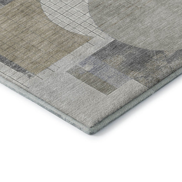 HomeRoots 9' X 12' Stylish Beige Gray Silver Geometric Area Rug - Washable, UV Protected, and Pet Friendly! 697439