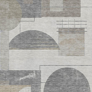 HomeRoots 9' X 12' Stylish Beige Gray Silver Geometric Area Rug - Washable, UV Protected, and Pet Friendly! 697439