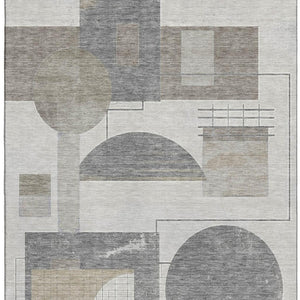 HomeRoots 9' X 12' Stylish Beige Gray Silver Geometric Area Rug - Washable, UV Protected, and Pet Friendly! 697439