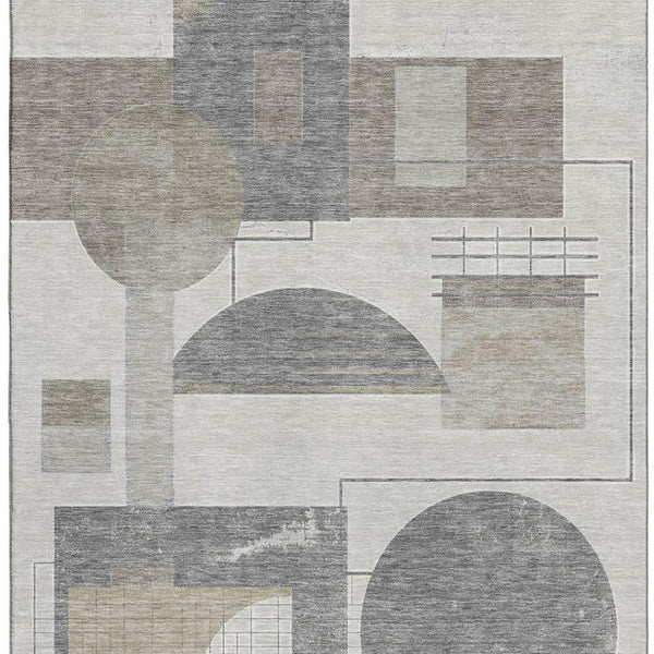 HomeRoots 9' X 12' Stylish Beige Gray Silver Geometric Area Rug - Washable, UV Protected, and Pet Friendly! 697439