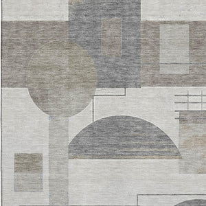 HomeRoots 10' Geometric Beige Gray Silver Washable Area Rug with UV Protection for Stylish Living Spaces 697440