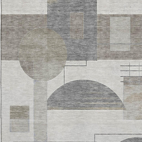 HomeRoots 10' Geometric Beige Gray Silver Washable Area Rug with UV Protection for Stylish Living Spaces 697440