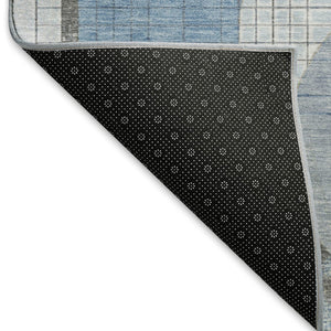 HomeRoots 8' Blue Gray and Ivory Geometric Round Rug - Washable, UV-Protected, Perfect for Homes with Kids! 697443