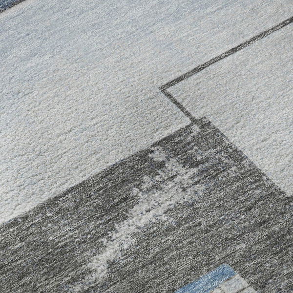 HomeRoots 8' Blue Gray and Ivory Geometric Round Rug - Washable, UV-Protected, Perfect for Homes with Kids! 697443