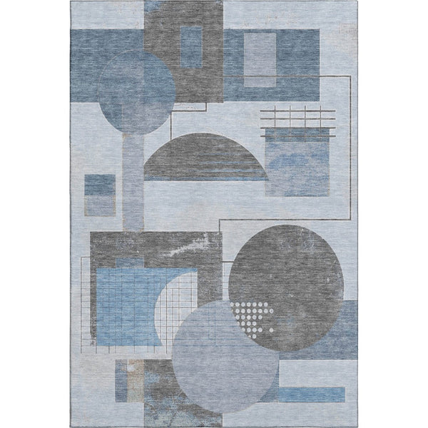 HomeRoots 8' X 10' Washable Blue-Gray & Ivory Geometric Area Rug - UV Protected, Stain Resistant & Non-Slip! 697444