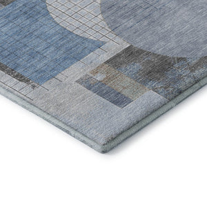 HomeRoots 8' X 10' Washable Blue-Gray & Ivory Geometric Area Rug - UV Protected, Stain Resistant & Non-Slip! 697444