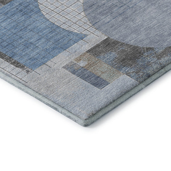HomeRoots 8' X 10' Washable Blue-Gray & Ivory Geometric Area Rug - UV Protected, Stain Resistant & Non-Slip! 697444