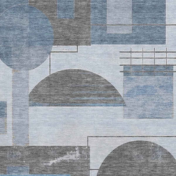 HomeRoots 8' X 10' Washable Blue-Gray & Ivory Geometric Area Rug - UV Protected, Stain Resistant & Non-Slip! 697444