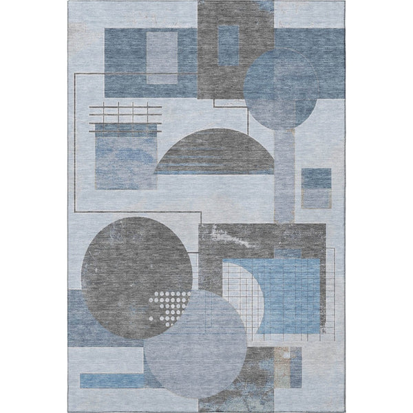 HomeRoots 8' X 10' Washable Blue-Gray & Ivory Geometric Area Rug - UV Protected, Stain Resistant & Non-Slip! 697444