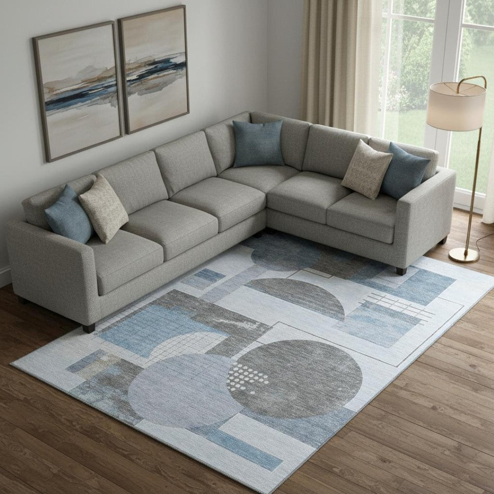 HomeRoots 9' X 12' Stylish Blue Gray & Ivory Geometric Washable Area Rug with UV Protection for Any Room 697445