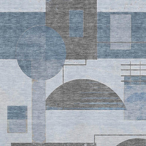 HomeRoots 9' X 12' Stylish Blue Gray & Ivory Geometric Washable Area Rug with UV Protection for Any Room 697445
