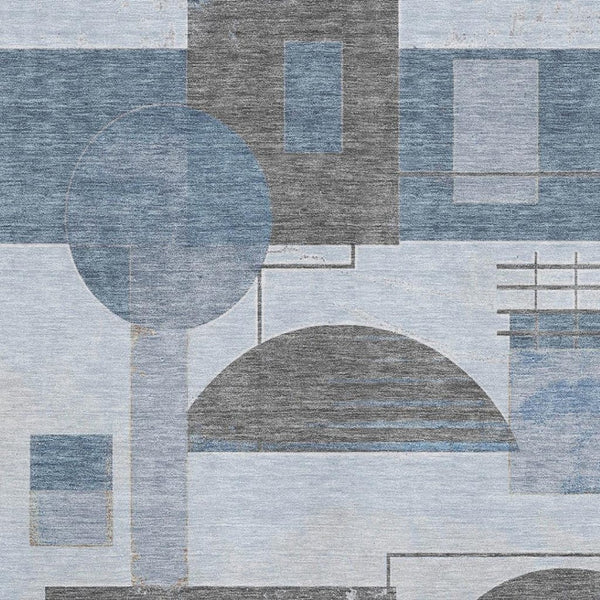 HomeRoots 9' X 12' Stylish Blue Gray & Ivory Geometric Washable Area Rug with UV Protection for Any Room 697445