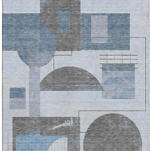 HomeRoots 9' X 12' Stylish Blue Gray & Ivory Geometric Washable Area Rug with UV Protection for Any Room 697445