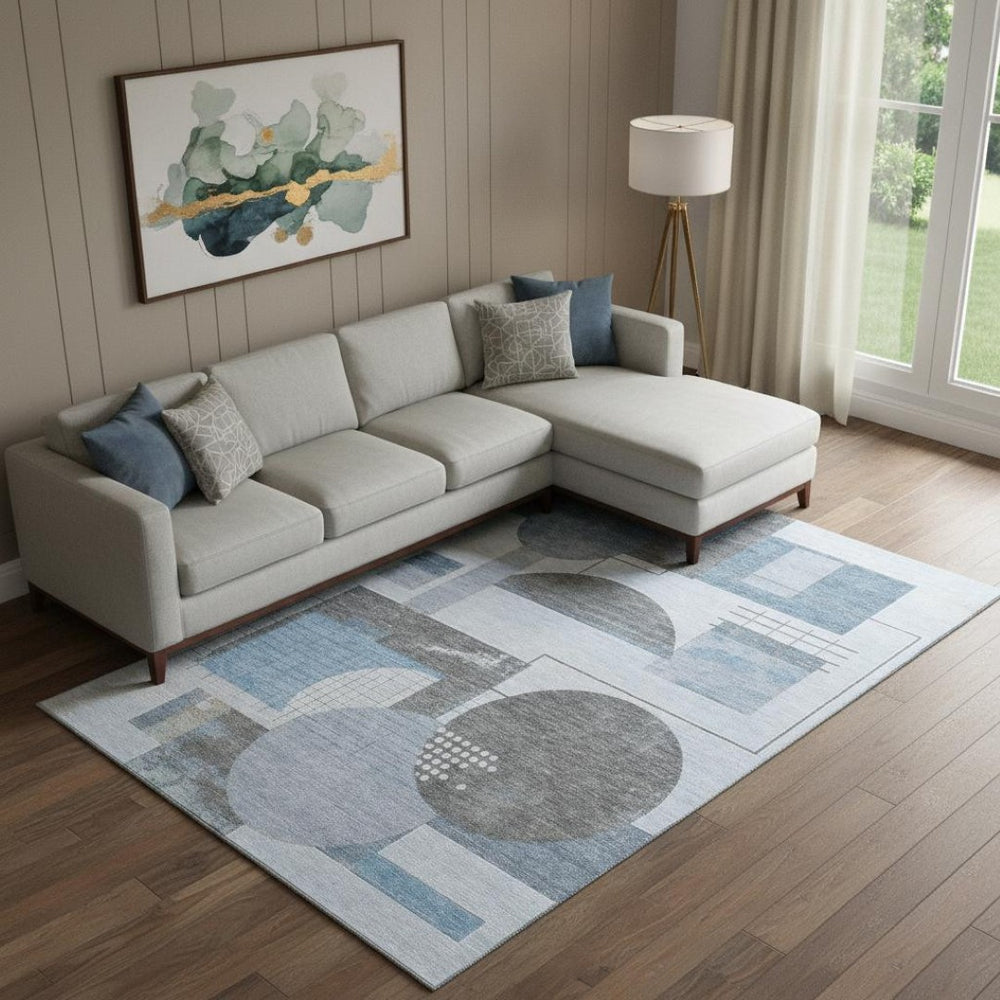 HomeRoots 10' X 14' Blue Gray & Ivory Geometric Washable Area Rug - UV Protected, Durable, & Stylish Design 697446