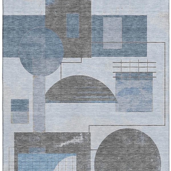 HomeRoots 10' X 14' Blue Gray & Ivory Geometric Washable Area Rug - UV Protected, Durable, & Stylish Design 697446