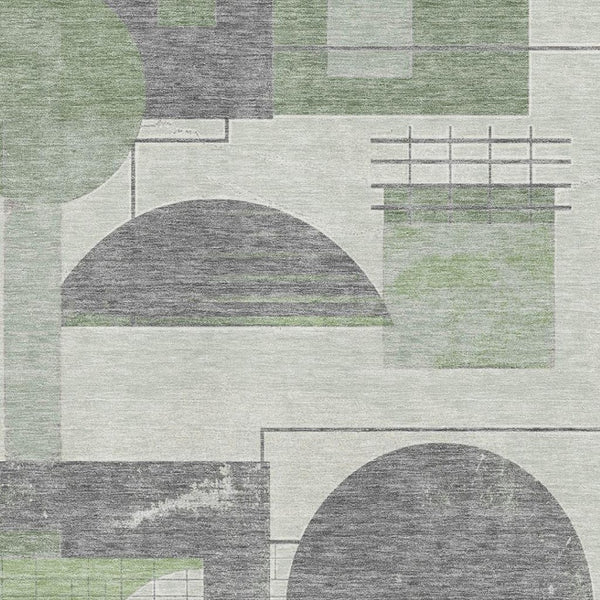 HomeRoots 5' X 8' Stylish Green Gray Ivory Geometric Washable Area Rug with UV Protection for High Traffic Spaces 697448