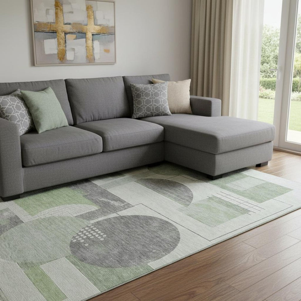 HomeRoots 8' X 10' Modern Geometric Area Rug - Washable, Stain-Resistant, UV-Protected for Busy Homes 697450