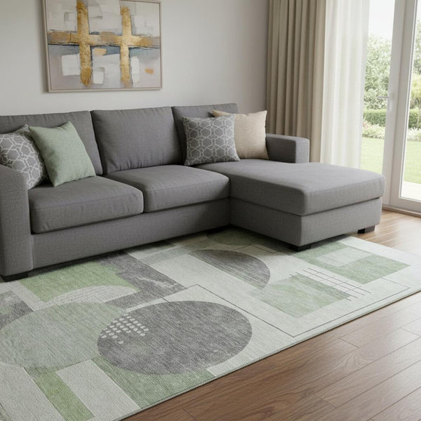 HomeRoots 8' X 10' Modern Geometric Area Rug - Washable, Stain-Resistant, UV-Protected for Busy Homes 697450