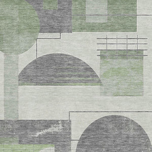 HomeRoots 9' X 12' Green Gray Ivory Geometric Area Rug - Stylish, Washable, UV Protected for Any Space! 697451