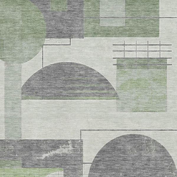 HomeRoots 9' X 12' Green Gray Ivory Geometric Area Rug - Stylish, Washable, UV Protected for Any Space! 697451