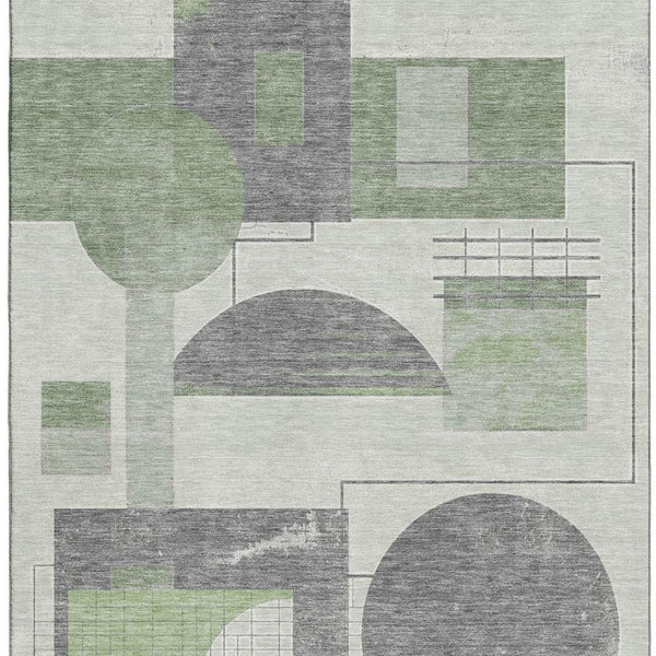HomeRoots 9' X 12' Green Gray Ivory Geometric Area Rug - Stylish, Washable, UV Protected for Any Space! 697451