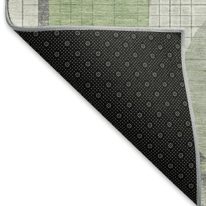 HomeRoots 10' X 14' Modern Geometric Washable Area Rug in Green, Gray & Ivory – Stain Resistant, UV Protected! 697452