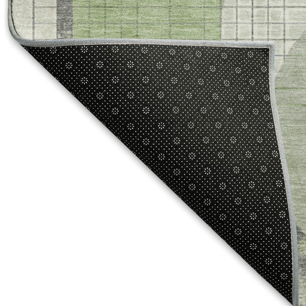 HomeRoots 10' X 14' Modern Geometric Washable Area Rug in Green, Gray & Ivory – Stain Resistant, UV Protected! 697452