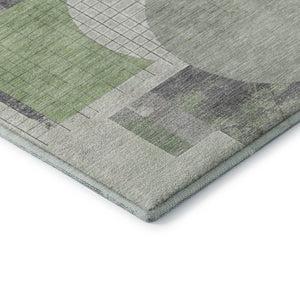 HomeRoots 10' X 14' Modern Geometric Washable Area Rug in Green, Gray & Ivory – Stain Resistant, UV Protected! 697452