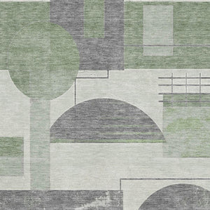 HomeRoots 10' X 14' Modern Geometric Washable Area Rug in Green, Gray & Ivory – Stain Resistant, UV Protected! 697452