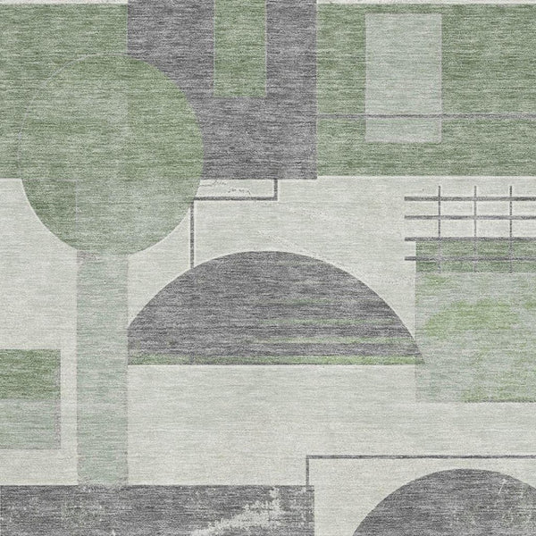 HomeRoots 10' X 14' Modern Geometric Washable Area Rug in Green, Gray & Ivory – Stain Resistant, UV Protected! 697452