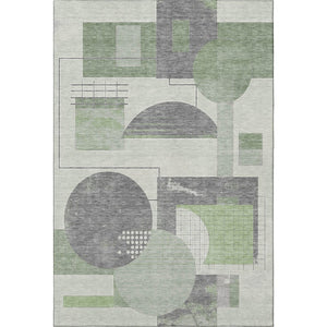 HomeRoots 10' X 14' Modern Geometric Washable Area Rug in Green, Gray & Ivory – Stain Resistant, UV Protected! 697452