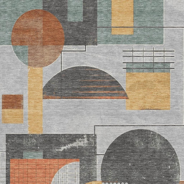 HomeRoots 5' X 8' Gray Orange Gold Geometric Area Rug – Washable, UV Protected, Durable for Busy Homes 697454