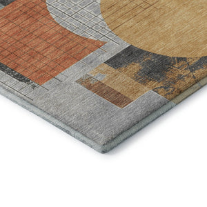 HomeRoots 8' X 10' Stylish Gray Orange Gold Geometric Washable Area Rug with Stain Resistance & UV Protection 697456