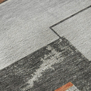 HomeRoots 8' X 10' Stylish Gray Orange Gold Geometric Washable Area Rug with Stain Resistance & UV Protection 697456