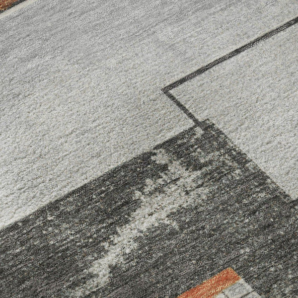 HomeRoots 8' X 10' Stylish Gray Orange Gold Geometric Washable Area Rug with Stain Resistance & UV Protection 697456