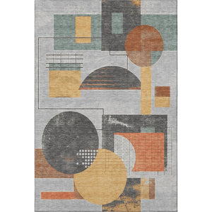 HomeRoots 8' X 10' Stylish Gray Orange Gold Geometric Washable Area Rug with Stain Resistance & UV Protection 697456