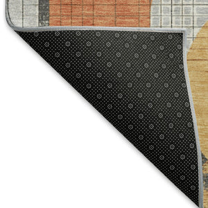 HomeRoots 9' X 12' Modern Gray, Orange & Gold Geometric Washable Area Rug with UV Protection & Non-Slip Backing 697457