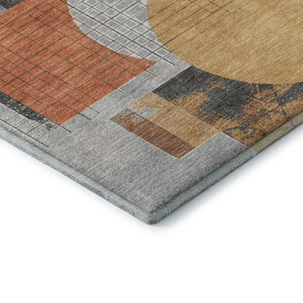 HomeRoots 9' X 12' Modern Gray, Orange & Gold Geometric Washable Area Rug with UV Protection & Non-Slip Backing 697457