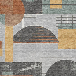 HomeRoots 9' X 12' Modern Gray, Orange & Gold Geometric Washable Area Rug with UV Protection & Non-Slip Backing 697457