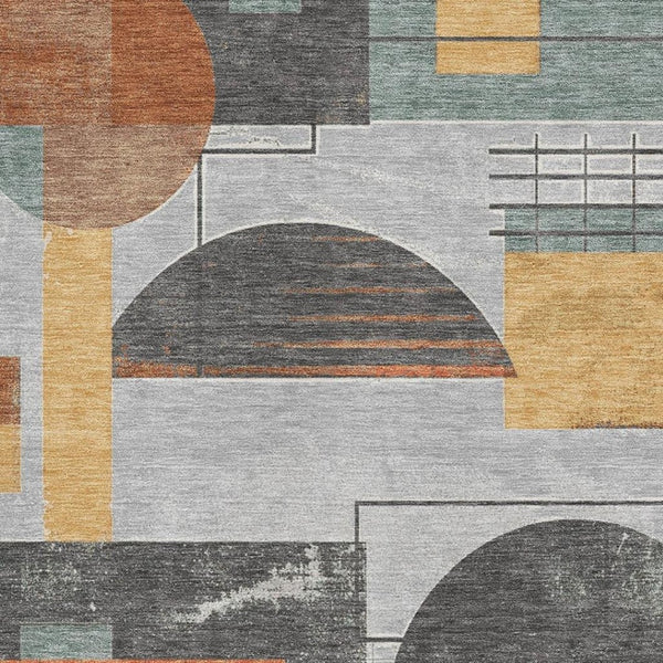 HomeRoots 9' X 12' Modern Gray, Orange & Gold Geometric Washable Area Rug with UV Protection & Non-Slip Backing 697457