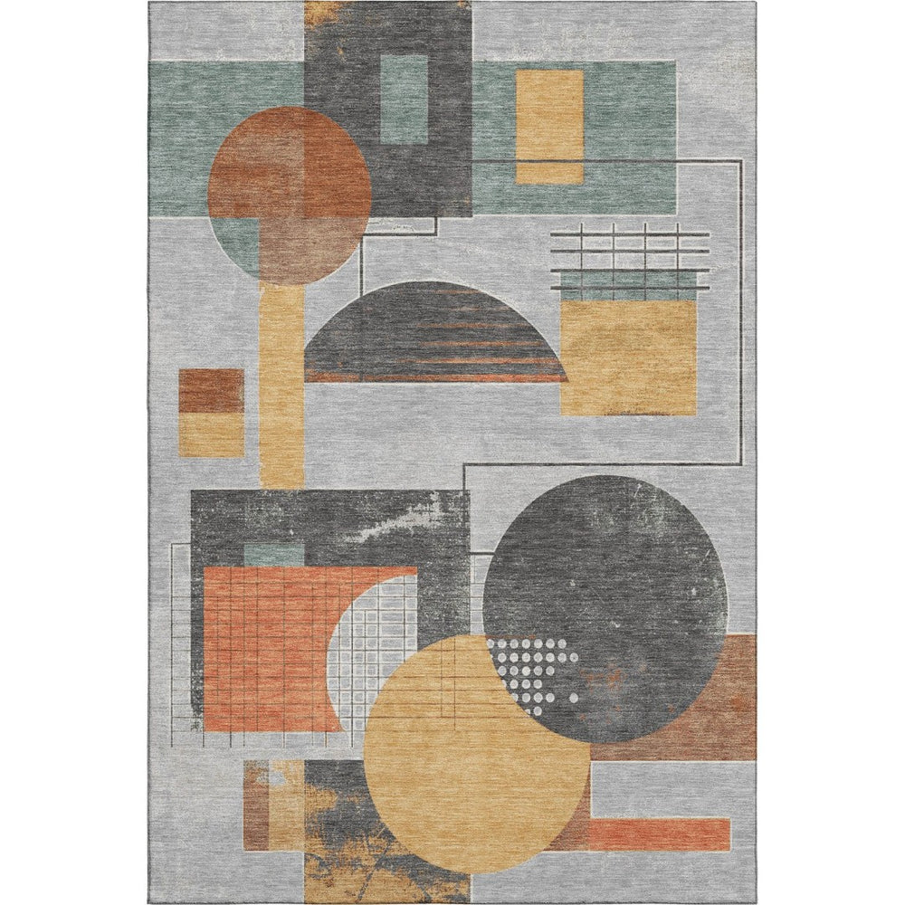 HomeRoots 10' Geometric Washable Area Rug in Gray, Orange & Gold - UV Protected, Stain-Resistant, Family-Friendly 697458