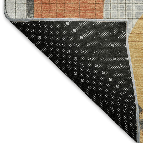 HomeRoots 10' Geometric Washable Area Rug in Gray, Orange & Gold - UV Protected, Stain-Resistant, Family-Friendly 697458