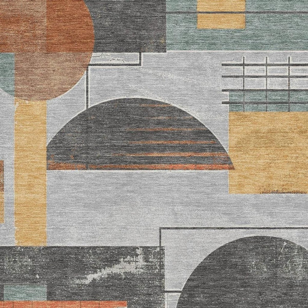 HomeRoots 10' Geometric Washable Area Rug in Gray, Orange & Gold - UV Protected, Stain-Resistant, Family-Friendly 697458