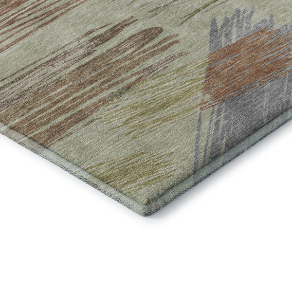 HomeRoots 5' X 8' Artichoke Green Striped Area Rug with UV Protection - Stylish, Washable & Non-Slip Design 697460