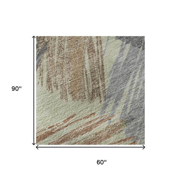 HomeRoots 5' X 8' Artichoke Green Striped Area Rug with UV Protection - Stylish, Washable & Non-Slip Design 697460
