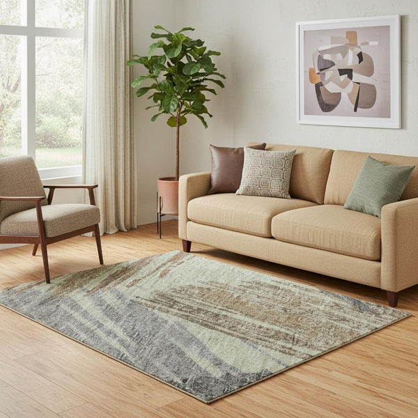 HomeRoots 5' X 8' Artichoke Green Striped Area Rug with UV Protection - Stylish, Washable & Non-Slip Design 697460